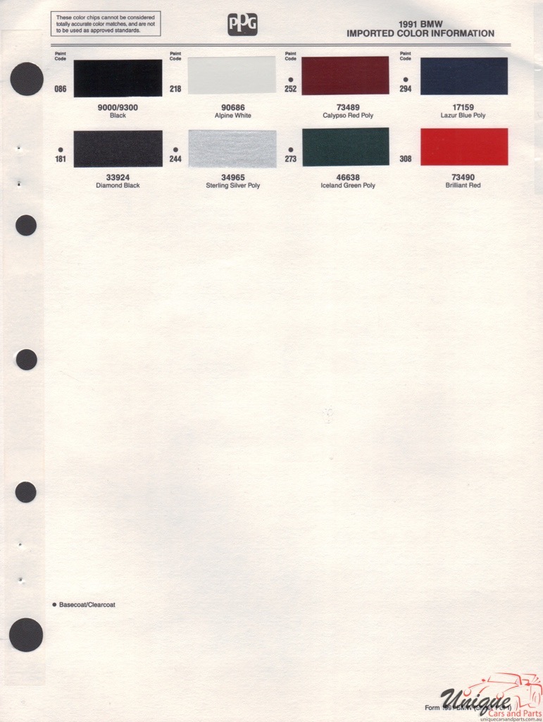 1991 BMW Paint Charts PPG
